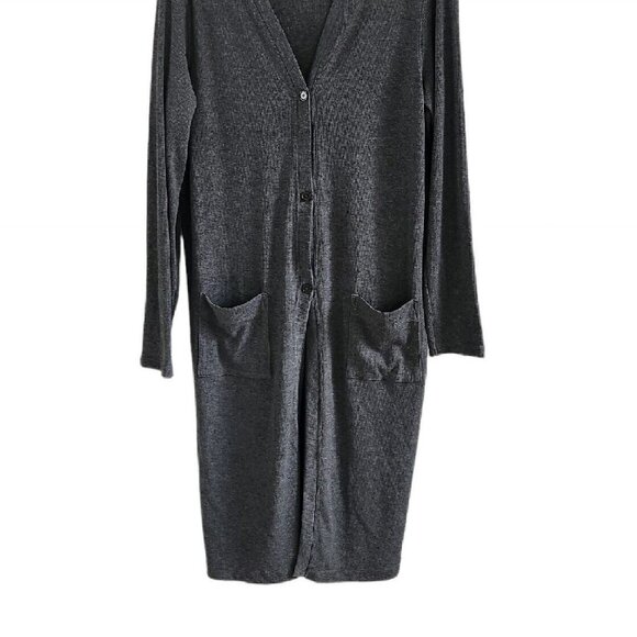 Uniqlo Dark Gray Charcoal Button Front Long Cardigan Pockets Women XL - Picture 2 of 9